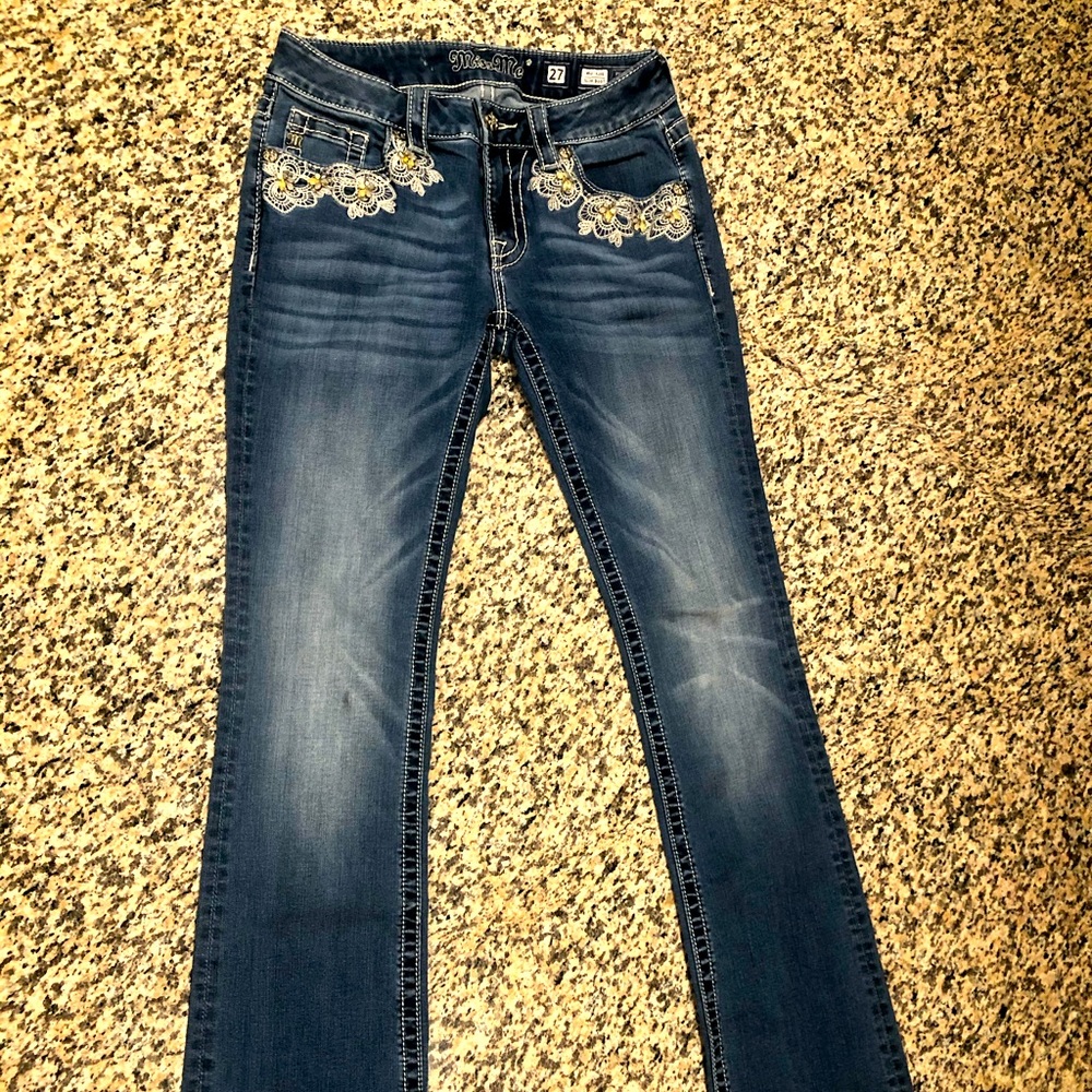 Miss Me jeans mid-rise slim boot cut jewels gems